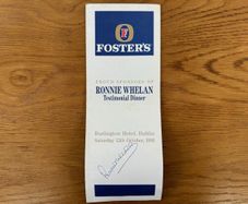 Ronnie Whelan Autograph (1991 Testimonial Dinner Card)