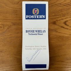 Ronnie Whelan Autograph (1991 Testimonial Dinner Card)