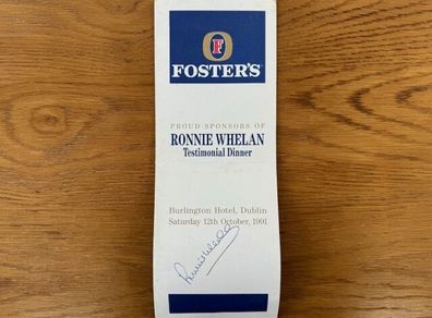 Ronnie Whelan Autograph (1991 Testimonial Dinner Card)