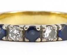 18ct Gold Sapphire & Diamond Half Eternity Ring, Size M/N, Hallmarked 750