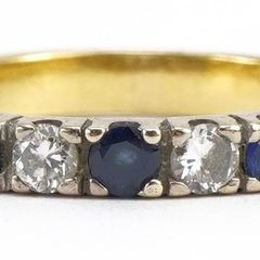 18ct Gold Sapphire & Diamond Half Eternity Ring, Size M/N, Hallmarked 750