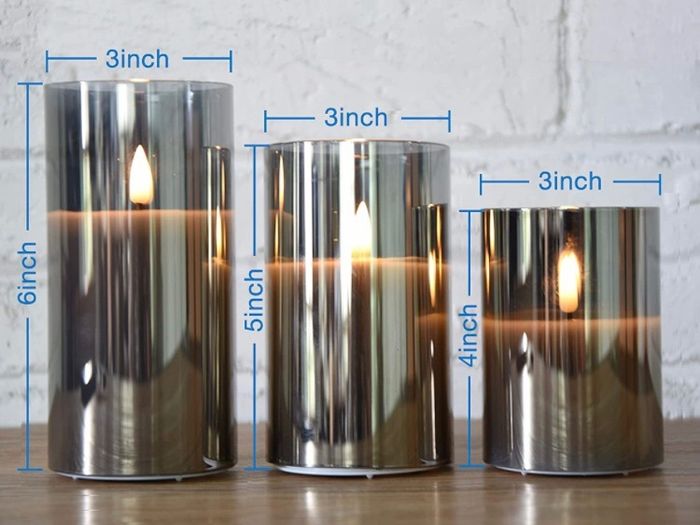 Silver Grey Glass Flameless Flickering Candles with Remote, 3 Pack Realistic LED Fake Candles 3 Inch H 4 Inch 5 Inch 6 Inch