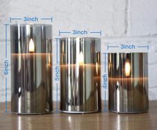 Silver Grey Glass Flameless Flickering Candles with Remote, 3 Pack Realistic LED Fake Candles 3 Inch H 4 Inch 5 Inch 6 Inch
