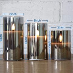 Silver Grey Glass Flameless Flickering Candles with Remote, 3 Pack Realistic LED Fake Candles 3 Inch H 4 Inch 5 Inch 6 Inch