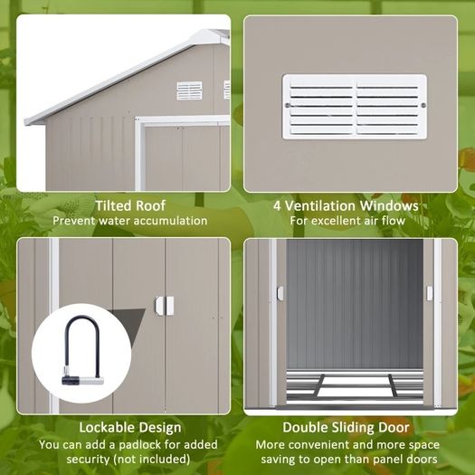 NEW SALE | 13 x 11ft Garden Metal Storage Shed Outdoor Storage Shed with Foundation Ventilation & Doors, Light Grey
