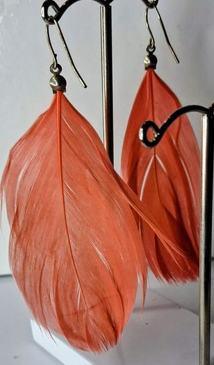 Boho Indie Burnt Orange Feather Earrings