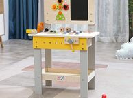 main image for ad Children's Wooden Workbench - 39 Pieces Tools Accessories Toys - Blackboard for painting Height Adjustable Learning Function - Construction Pretend Play Bench Workshop Building Set