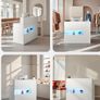 White Reception Desk with LED Light, Storage & Power Outlets Image 4