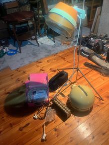 Collection of hair dressers equipment from days gone bye