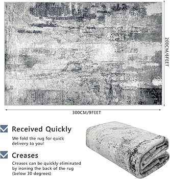 Modern Abstract Area Rug 200x300cm Washable Living Room Rug Non-slip Soft Carpet Short Pile Faux Wool Boho Art Floor Carpet for Living Room Bedroom Home Office Dining Room Kitchen Decor, Gery