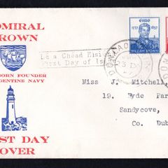 1957 Ireland Centenary of the Death of Admiral William Brown (Founder of Argentine Navy) Commemorative Stamps Illustrated First Day Cover (FDC) with Dun Laoghaire cancel