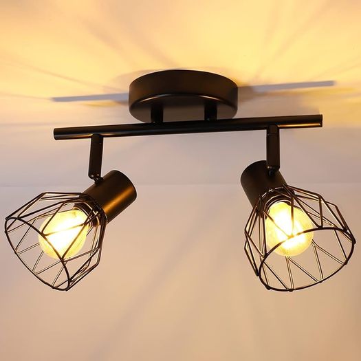 NEW SALE  Spot Light Fittings for Ceilings Adjustable in Matt Black Wire Cage Wall Spotlights with E14 Base Kitchen Spot Lights Industrial 2 Way Ceiling Light Bar for Indoor Hallway Living Room Shop