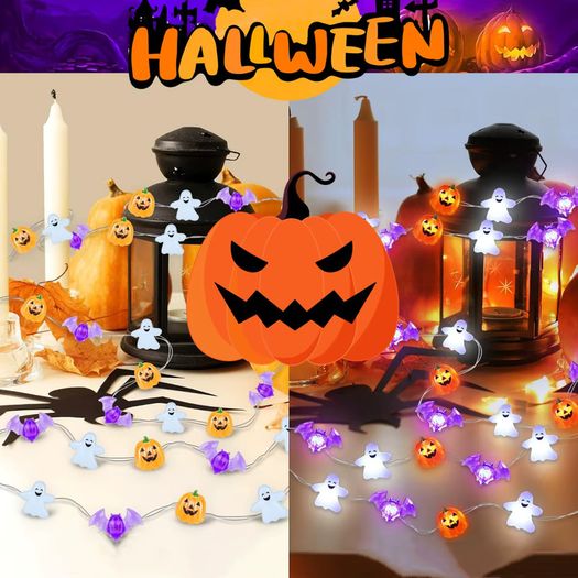 3m 30 LED Halloween Copper Wire String Light With Mini Ghost Pumpkin Bat Waterproof Fairy Atmosphere Lamp Battery Operated