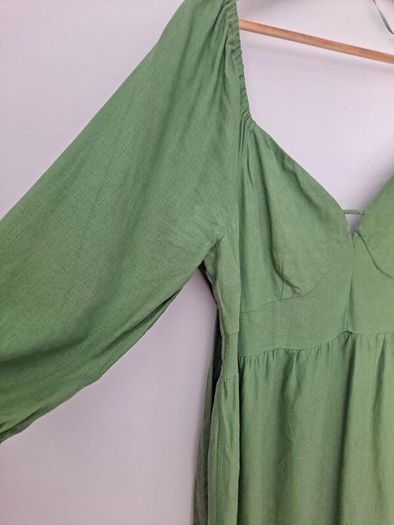 Monsoon green linen mix dress size UK 14
