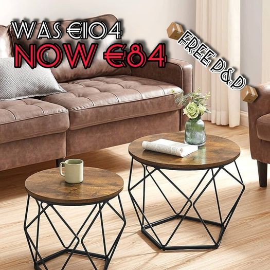 FREE P&P Coffee Tables, Set of 2 Side Tables, Robust Steel Frame, for Living Room, Bedroom, Rustic Brown and Black