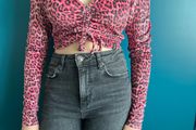 Pink &amp; Black leopard print crop top. BNWT. Size 8