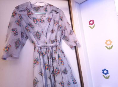 Early 1950s Vintage Dress Sheer Print