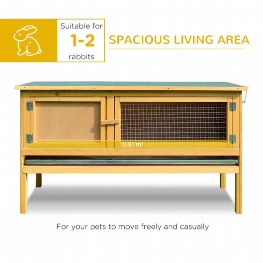 Rabbit Hutch Outdoor Guinea Pig Hutch with Run, Small Animal Off-ground Duck House Hideaway Backyard with Openable Roof, 125.5 x 100 x 49cm, Orange