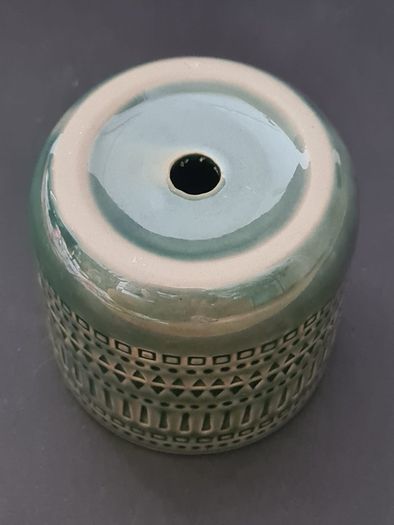 Green Japanese Ceramic Plant Pot, Planter, Boho Geometric Design, 8cm