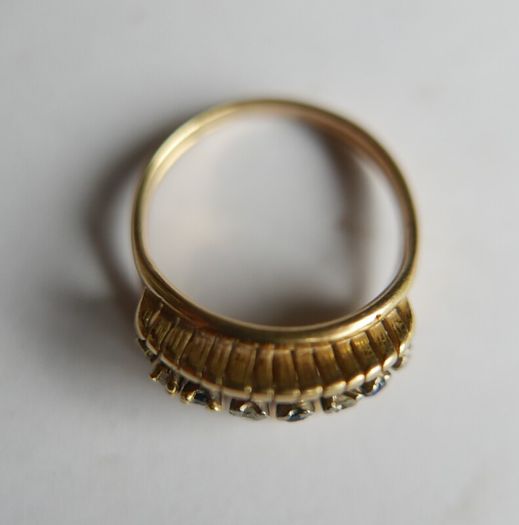 Victorian 14K Gold Two Stone Sapphire & Diamond Ring size L1/2 - 5,1g