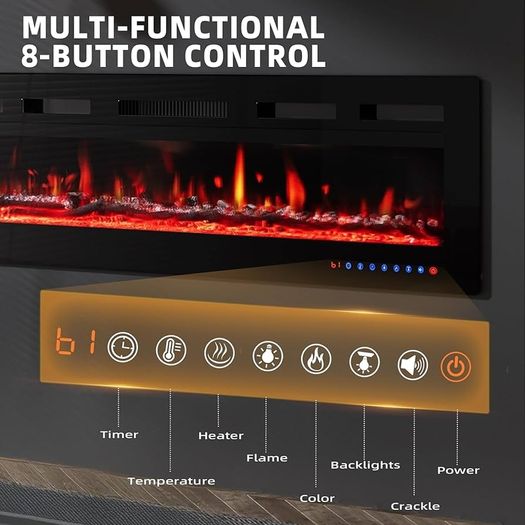 50"/127cm Electric Fireplace - Adjustable 12 Color Flame & Crackling Sound, 900W/1500W Fire Place with Precise 15-30 C Thermostat, Intuitive Touch Screen & Remote, Perfect for Media Walls