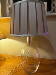 IKEA Bran Handmade Glass Table Lamp with Pleated Drum Shade - Off White and Pink