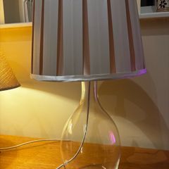 IKEA Bran Handmade Glass Table Lamp with Pleated Drum Shade - Off White and Pink