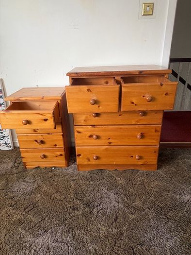 Solid Pine Bedroom Chest of Drawers and Matching Locker