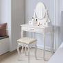 ML-Design Dressing Table White Dressing Table with Mirror, Stool and 3 Drawers, 75 x 140 x 40 cm, Country House Style, Cosmetic Table for Women and Girls, Dressing Table Made of MDF Wood, Chest of Image 5