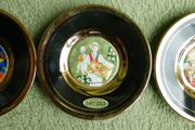 3 x 24KT Gold trim Blue Porcelain Seoul Korea Plates