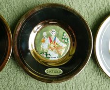 3 x 24KT Gold trim Blue Porcelain Seoul Korea Plates