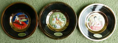 3 x 24KT Gold trim Blue Porcelain Seoul Korea Plates