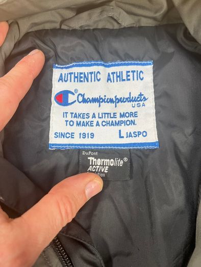 Vintage 90s Champion Mens Windbreaker - Size L Grey - Thermolite Active