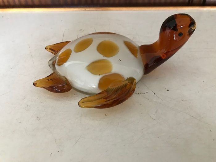 Glass Turtle Amber/ White ornament