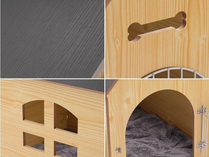 Wooden Pet House with Roof for Dogs Indoor Use, Easy Assemble Breathable Dog Crate for Small Medium Dog Cat, Dog Kennel for Playing and Resting (FREE POSTAGE)