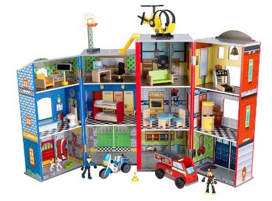 Wooden Play Set Fire Truck Police Helicopter