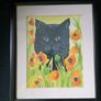 Poppy Field Feline Original Watercolour Painting Image 7