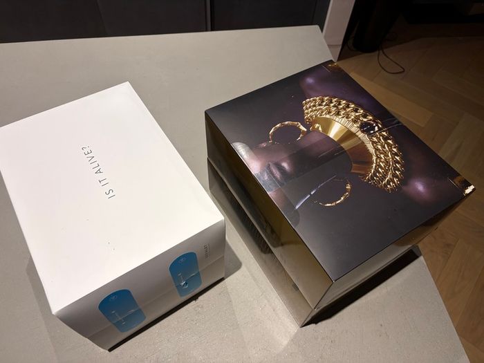 Stereo Pair of Devialet Phantom 1 gold 108db + Treepod stands with ash legs
