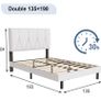 Double Bed Frame, White, Upholstered Wooden Slat Bed Frame with Headboard Image 3
