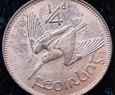 [#205] - Ireland 1959 | Irish 1/4d | Farthing | Woodcock | KM.9 | UNC
