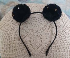 Black fluffy pom-pom ears headband