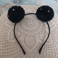 Black fluffy pom-pom ears headband