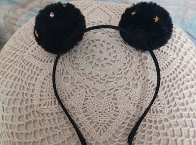 Black fluffy pom-pom ears headband