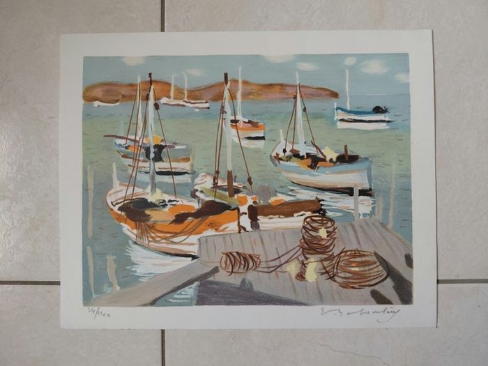 Limited edition lithograph The Port by Eugene Baboulene 34/140