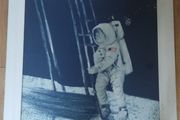 Vintage Very Large Framed Astronaut Moonwalk Print Conquest of Space