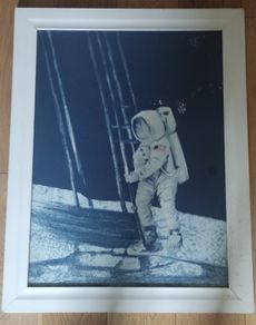 Vintage Very Large Framed Astronaut Moonwalk Print Conquest of Space