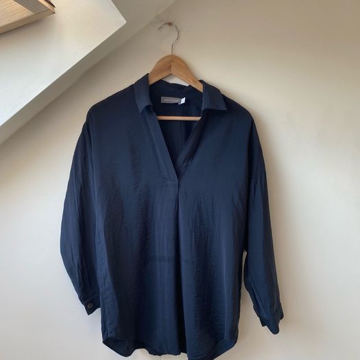 Mint Velvet Navy Open Neck "Throw On" Blouse Shirt