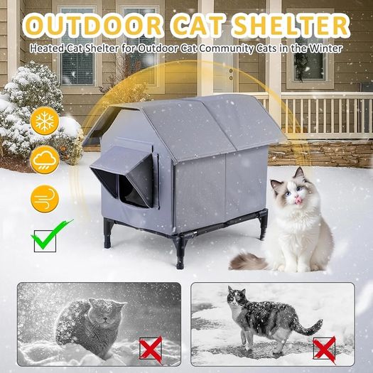 Outdoor Cat House Waterproof, Oxford Cloth Elevated Cat Shelter, Feral Cat Shelter, Insulated Pet Tent for Multiple Cats & Dogs, 18x13x15in (Standard Model)