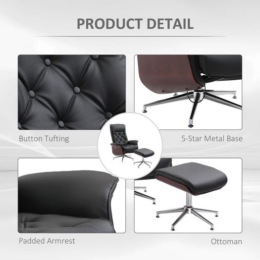 Executive Office Chair Recliner PU Leather w/ Footrest Black