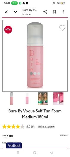 Bare by Vogue Williams Self Tan Foam Medium 150ml